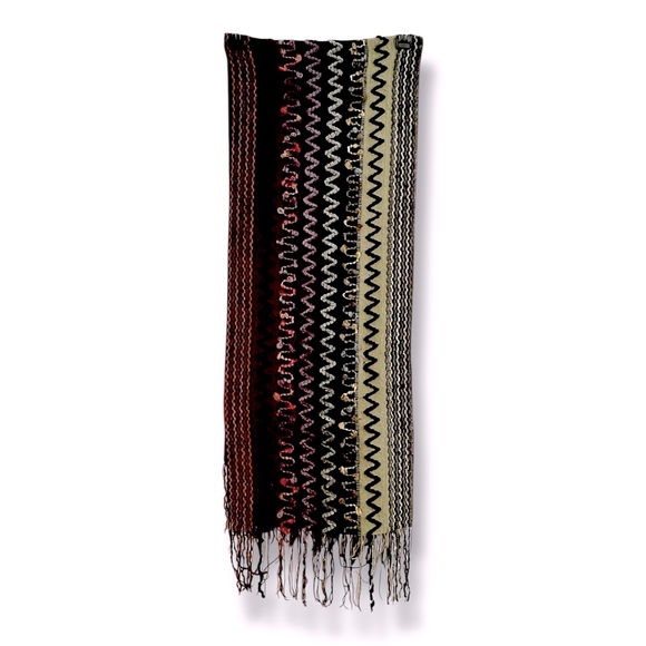 Multi color sequin boho scarf or wrap in berry rust cream brown and black - Picture 10 of 13